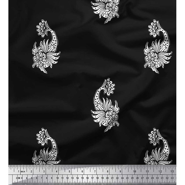 Soimoi Poly Georgette Fabric Floral Block Print Sewing Fabric Yard 52 Inch Wide