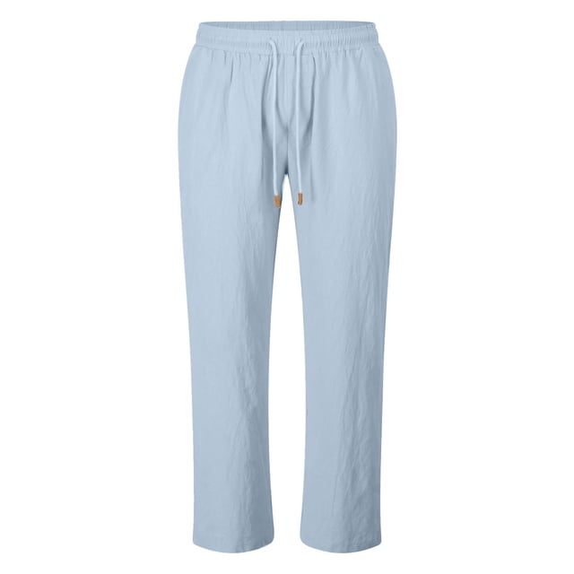 Ediodpoh Men's Casual Cotton and Linen Drawstring Pants Men Pants Blue S