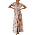 thumbnail image 2 of Robe d'Été pour Femmes 2024 Mode Grande Taille Robe à Col en V Plage Bohème Imprimé Floral Robe de Vacances Rabais de 50 % Liquidation!, 2 of 7