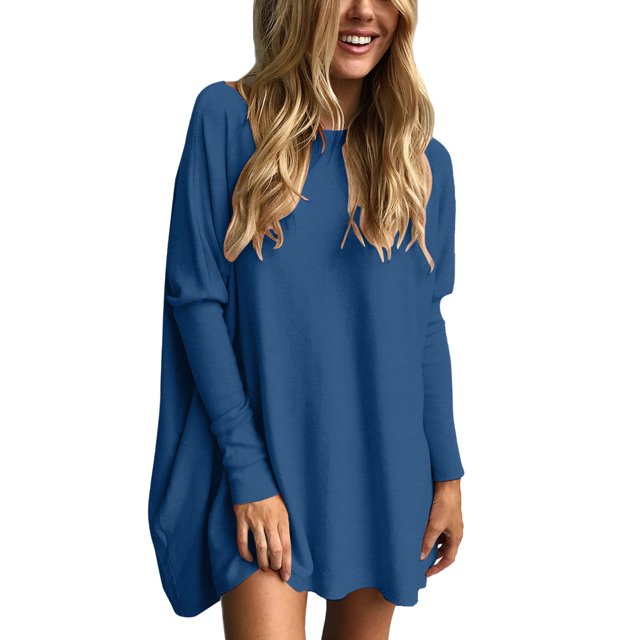WEIYLL Womens T Shirts Oversized Tunic With Leggings Long Sleeve Fall Sweaters Blue Tee Sizes L