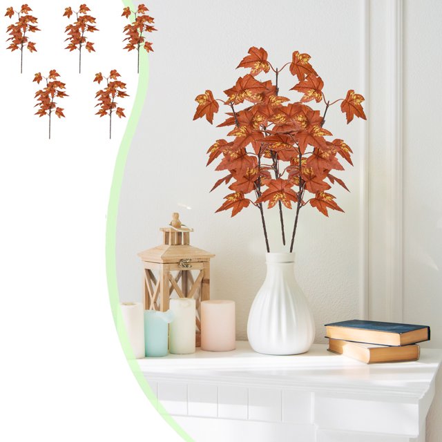 Wzzjkit Home Decor Home Decorations 5 PCS Fall Decor Artificial Silk Maple Leaves Branches Fall Stems Faux Maple Leaves for Wedding Bouquet Table