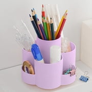 360 Degree Rotating Pen Organizer, Xinsrenus 7 Compartments Large Capacity Pencil Cup, Desk Organizer for Office School Makeup Brushes with 4.52x4.52x4.52in, Purple