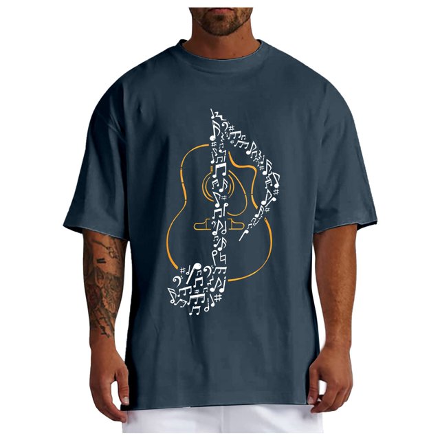 Xdzjlr Chemise pour Hommes Usage Quotidien Col Rond Imprimé Instrument de Musique T-Shirts Élégants pour Hommes,G