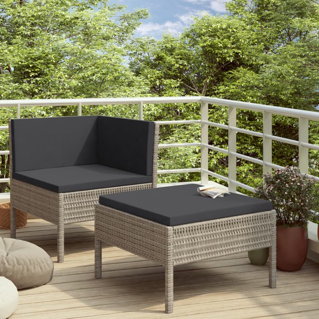 vidaXL Ensemble de Salon de Jardin 2 Pcs avec Coussins en Rotin Gris