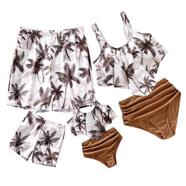 PatPat Toddler Girls Swimsuits Two Piece Bikini Set Coconut Tree Ruched Family Matching Bathing Suit Sizes 2-9