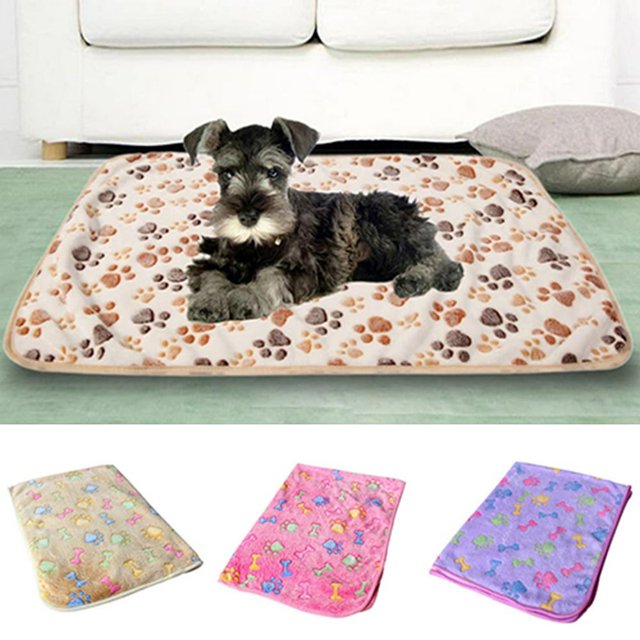 Chien de Chat Chiot Os Patte Impression Chaude Corail Molleton Tapis de Lit Couverture Douce