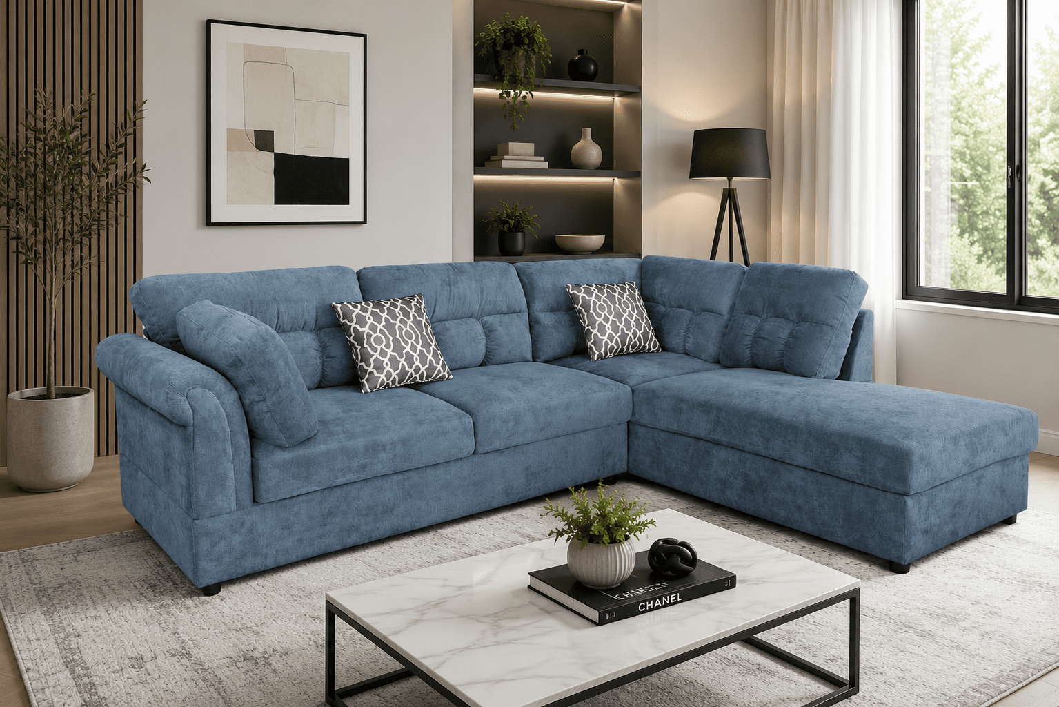 Canapé d'angle moderne en tissu gris K-Living pour salon