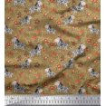 thumbnail image 1 of Soimoi Brown Polyester Crepe Fabric Leaves,Floral & Animal Cartoon Print Sewing Fabric BTY 52 Inch Wide, 1 of 3