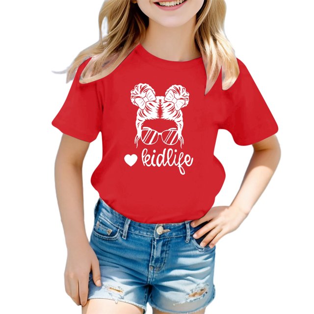 Chemises pour Bébé Fille Grandes Tailles Enfants Filles Imprimé Graphique Mignon Col Rond Manches Courtes T-Shirt Décontracté d'Été