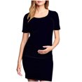thumbnail image 1 of yoeyez Robe de Maternité Été Femmes Manches Courtes Col Rond Robe Soleil Douce Confortable Coton Robes de Grossesse Légère Ample Grande Taille Robe Midi Noir,TG, 1 of 6