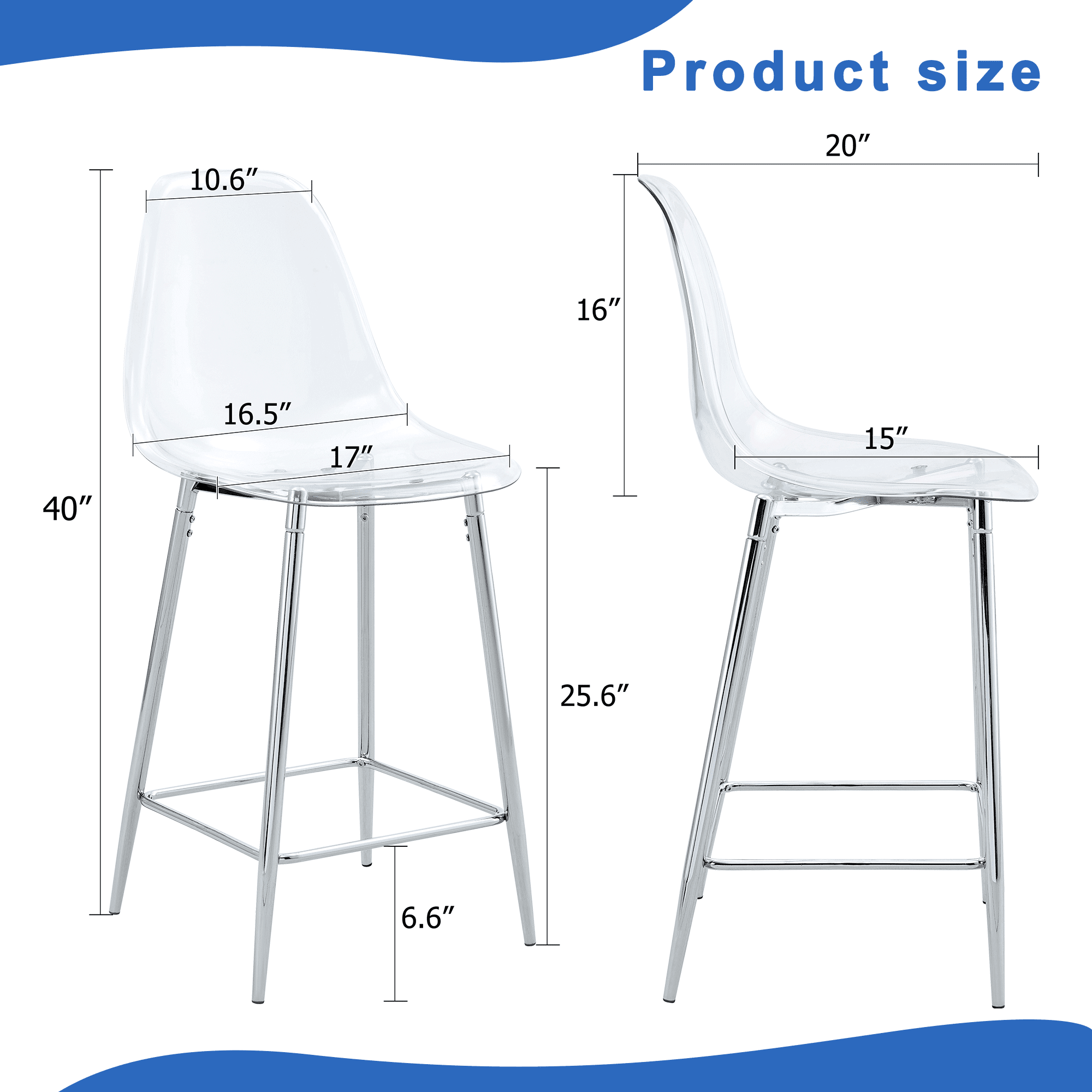 Noble House Modern Minimalist Bar Stool Set of 4,Integrated Backrest,Silver