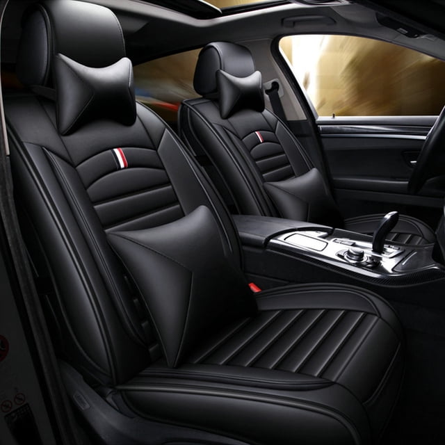 Maidao Car Seat Covers Leather Set for BMW for X3M 2003-2017 5 Seats Water Resistant Front Rear Cushion Protector with Pillow Black