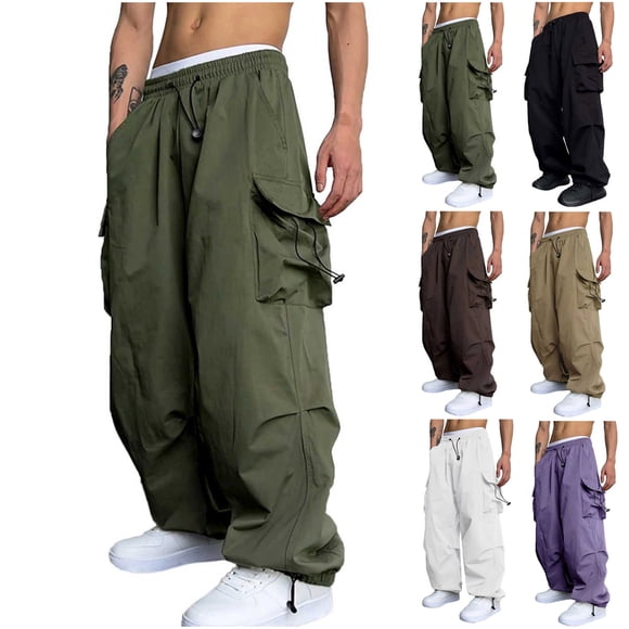 CFLVAEK Mens Cargo Pants Big and Tall Drawstring Elastic Waist Baggy Cargo Pant Casual Elastic Bottom Pants with Multi Pockets Black XXL