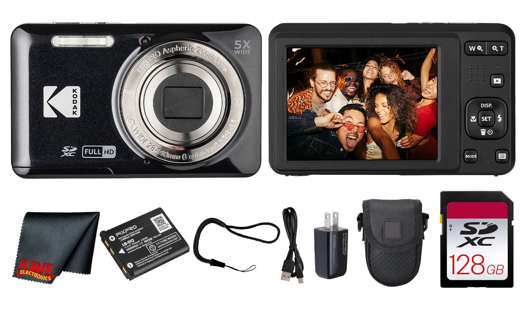 Kodak PIXPRO FZ55 Digital Camera (Black) (FZ55BK) + 128GB Card +