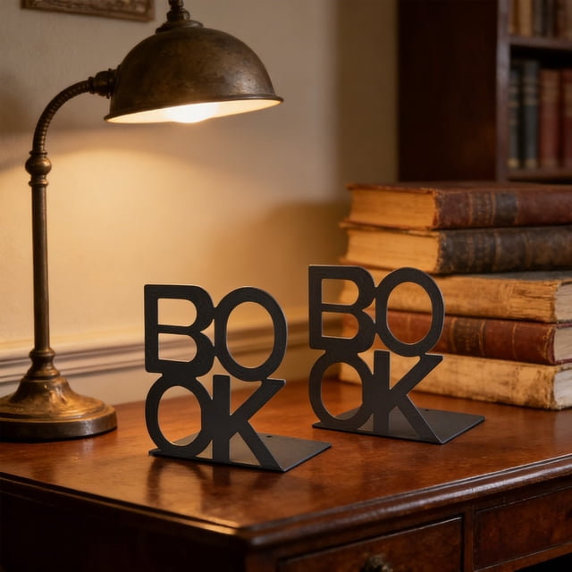 Fufafayo Metal Bookends For Books, Decorative Notebook Ends, Heavy Duty Notebook Holder For Desk Bookcase, Alphabet Letter Bookends For Office Library Home Decor
