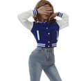 thumbnail image 3 of Women Varsity Baseball Jacket Casual Sweatshirt Long Sleeve Colorblock Button Down Cropped Bomber Coat, 3 of 9