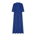 thumbnail image 3 of Pisexur Robes d'Été pour Femmes en Doux Lin-Coton Robes d'Été pour Femmes Décontractées à Col en V Manches 3/4 Robe Maxi Ample Confortable Fluide Robes pour Femmes Couleur Unie à Volants Boho Longues Robes P-2TG Bleu, 3 of 5