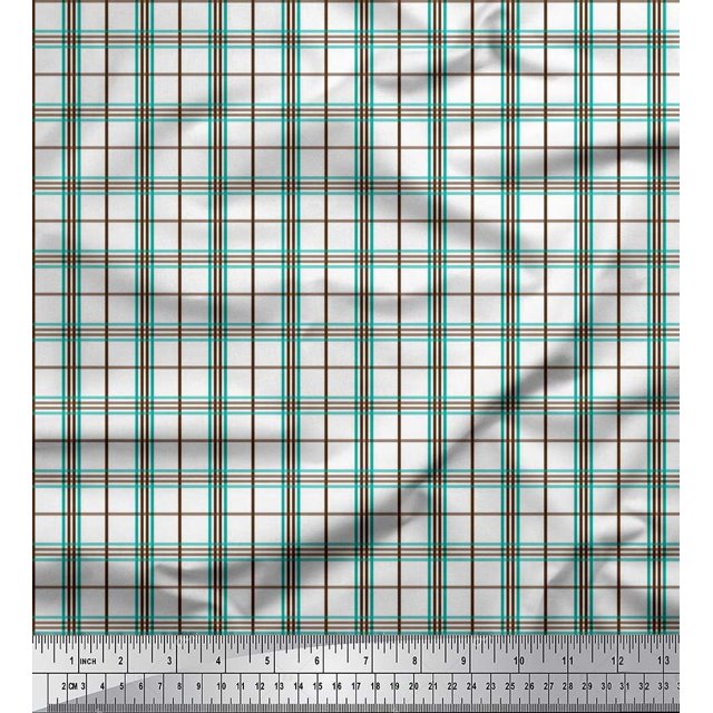 Soimoi Brown Modal Satin Fabric Window Pane Check Decor Fabric Printed Yard 42 Inch Wide