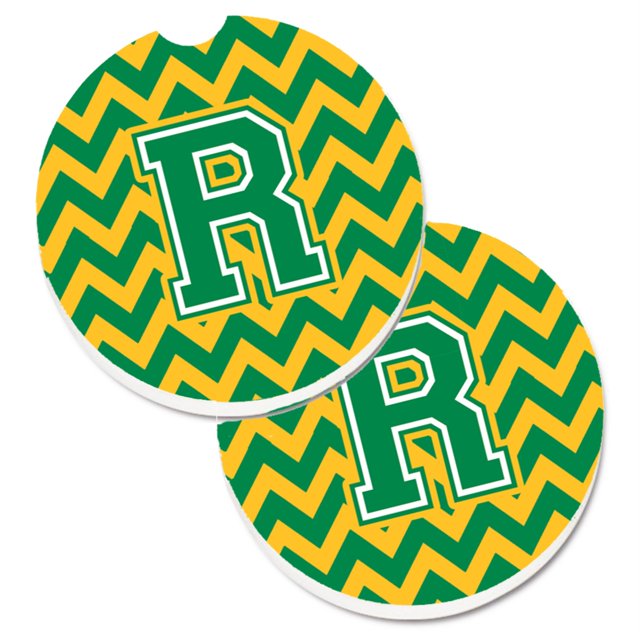 Carolines Treasures CJ1059-RCARC Lettre R Chevron Vert & Or Ensemble de 2 Porte-Gobelet Coaster Voiture