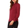 thumbnail image 4 of INSPIRE CHIC Women's Ruffled Stand Collar Long Sleeve Button Office Satin Shirt M Dark Red, 4 of 7
