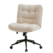 Armless Criss Cross Leg Office Chair, 360° Swivel Height Adjustable Vanity Chair with Double Thick Cushion and Wheels for Home Office Bedroom