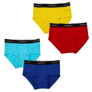 INNERSY Boys Cotton Underwear Soft Briefs Teen Panties for Age 6-18 4-Pack(Large,Red/Yellow/Blue/Light Blue)