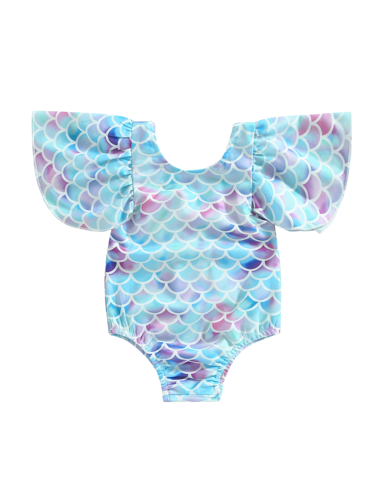 Fortune 0-4Y Toddler Girl Fish Scale Swimsuits, Baby Big Bow Back Ruffle Sleeve Beachwear