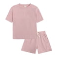 thumbnail image 1 of MIASHUI Boys Summer Tracksuit Outfits Solid Color Short Sleeve Shirts Shorts Outfits,Pink,12-13 Years, 1 of 9