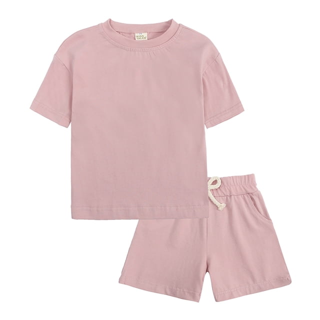 MIASHUI Boys Summer Tracksuit Outfits Solid Color Short Sleeve Shirts Shorts Outfits,Pink,12-13 Years