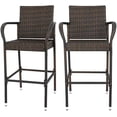 thumbnail image 1 of SUPER DEAL Upgraded Wicker Bar Stool Chairs Outdoor Backyard Rattan Chair w/Iron Frame, Armrest and Footrest (2), 1 of 5