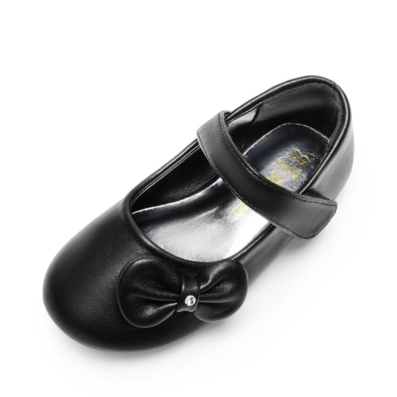 DREAM PAIRS Toddler Dress Shoes Mary Jane Flats for Girls Side Bow Ballerina Shoes Size 9 Toddler Black-Pu Angel-5