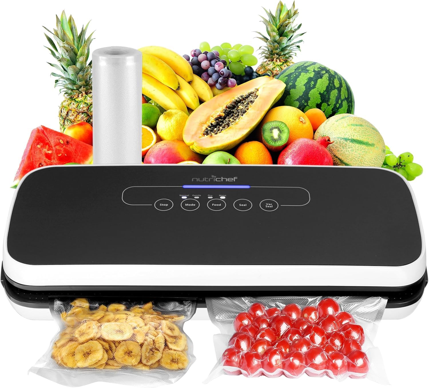 NutriChef Système de Mise sous Vide Automatique pour la Conservation des Aliments avec Trousse de Départ, Conception Compacte, Testé en Laboratoire, Modes Aliments Secs et Humides avec DEL Ind