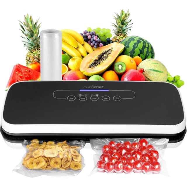 NutriChef Automatic Vacuum Air Sealing System for Food Preservation with Starter Kit, Compact Design, Lab Tested, Dry & Moist Food Modes with Led Ind