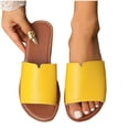 thumbnail image 1 of Flat Sandals for Women Slide Open Toe Solid Color Leather Non Slip Breathable Beach Summer Slide Sandals Yellow, 1 of 7
