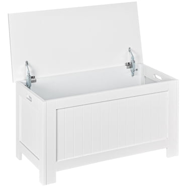 HOMCOM Coffre de Rangement avec 2 Charnières de Sécurité et Couvercle Rabattable, Blanc