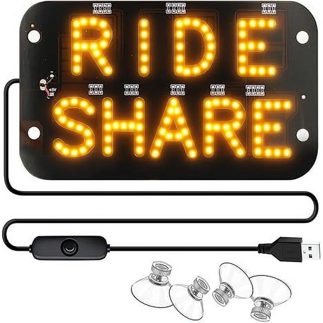 LED Light Sign For Car 7.5 X 4.5 Inch Windshield LED Car Sign With Suction Cups Text Led Light For Ride Driver