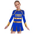 thumbnail image 1 of RUNQHUI Filles Enfants Paillettes Manches Longues Robe de Danse Ballet Uniforme d'Équipe Compétition Encouragement Danse Bleu 8, 1 of 7