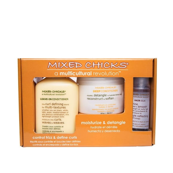 Mixed Chicks Quad Pack - Shampoo 10 fl. oz., Deep Conditioner, 8.0 fl. oz., Leave-In Conditioner, 10 fl. oz., Hair Silk, 1.7 fl. oz