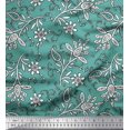 thumbnail image 1 of Soimoi Modal Satin Fabric Leaves & Floral Block Printed Fabric 1 Yard 42 Inch Wide, 1 of 3