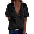 thumbnail image 2 of Hauts pour Dames Manches Courtes Femmes Décontracté Manches Courtes en Chiffonnier Uni Blouse T-Shirt à Col en V Hauts pour Dames Hauts pour Femmes Décontracté, 2 of 7