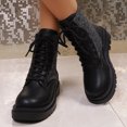 thumbnail image 4 of Pandaie Rhinestone Combat Boots Women Military Motorcycle Riding Booties Platform Lace up Chunky Heel Ankle Boots Black 8.5, 4 of 8
