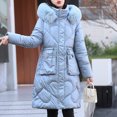 thumbnail image 2 of CEHVOM Manteau Long Matelassé en Coton Brillant pour Femme à Manches Longues avec Capuchon Liquidation, 2 of 6