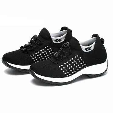 Bmisegm Large Size High Elastic Fly Woven Breathable Shoes Women's Trendy Lightweight Border Socks Shoes Lightweight Women's Shoes Casual ShoesCasual Shoes for Women Black 44