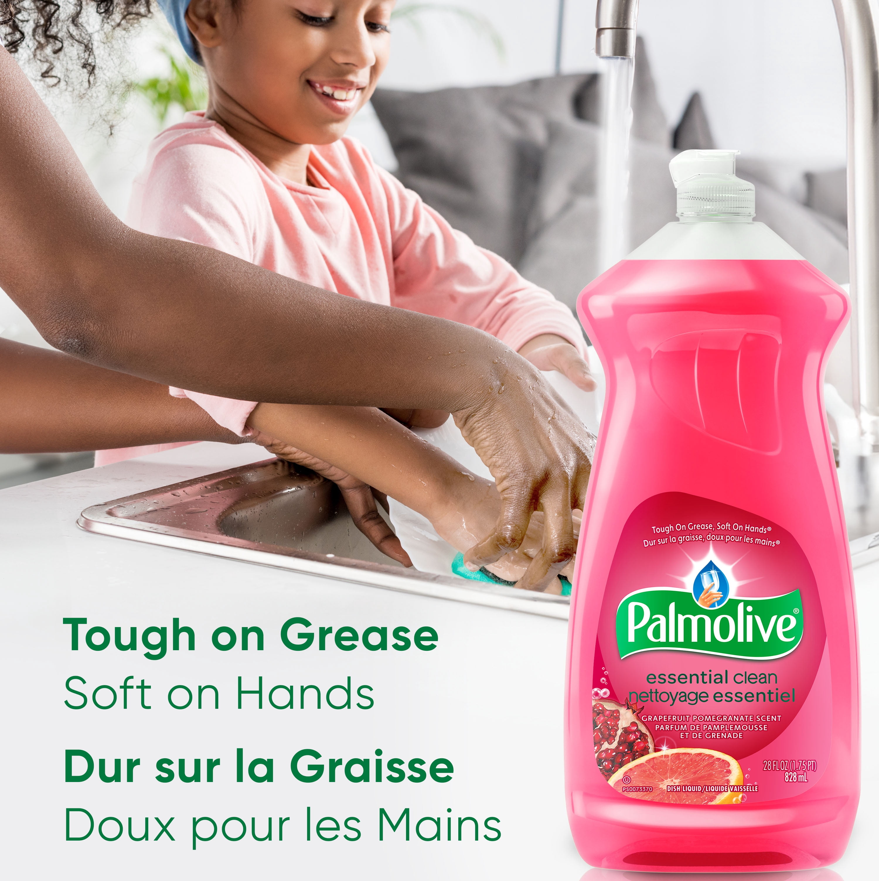Savon à vaisselle liquide Palmolive Essential Clean, pamplemousse et grenade, 828 mL