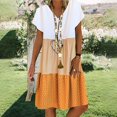 thumbnail image 1 of CHUANK Robes en Lin pour Femmes Été Grande Taille Manches Courtes Col en V Longueur Genou Robe Ample Décontractée Confortable Robe de Plage Soldes de Liquidation 2024, 1 of 8