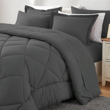 Sleepdown 7-Piece King Bed in a Bag, Dark Grey Bedding Set with Comforter Sets King