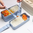 thumbnail image 1 of Yhmxh Kitchen Gadgets Kitchen Essentials Stackable Bento Box,Lunch Box Kit With Spoon & Fork,3-In-1 Compartment Whea-t Straw Meal Prep Containers,Leakproof Stackable Bento Lunch Box Meal, 1 of 9