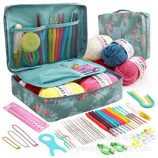 59 Pcs Include 5 Skeins Yarn Hooks Needles Storage Bag Crochet Kit with Knitting Accessories Set for Beginners Gift Freeshipping