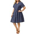 thumbnail image 4 of Agnes Orinda Robe en Chambray pour Femme Grande Taille, Manches Courtes, Boutonnée, Fluide, à Volants, Robe-Chemise 4X Bleu, 4 of 7
