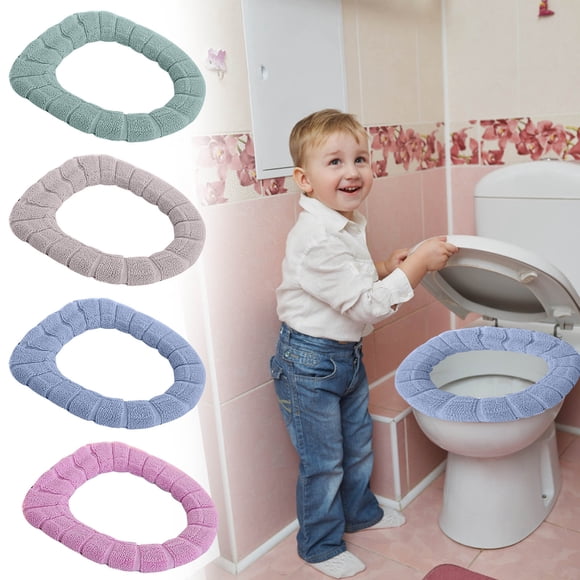 thefmos Coussin de Siège de Toilette d'Hiver 4 Pcs, Housse de Siège de Toilette Tricotée Épaissie, Coussin de Siège de Toilette Lavable pour Salle de Bain Domestique pour Déco de Salle de Bain à la Maison